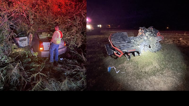 Firefighters found a four-door sedan off the highway and into the wood line and a four-wheeler...