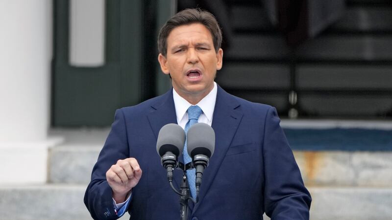 FILE - Florida Gov. Ron DeSantis speaks after being sworn in to begin his second term during...