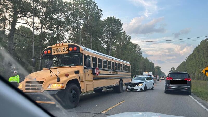 A car collided with the rear of a Jones County school bus on MS Hwy 11 Monday morning.