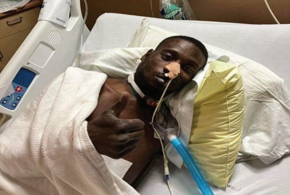 A photo of Michael Corey Jenkins from his hospital bed.