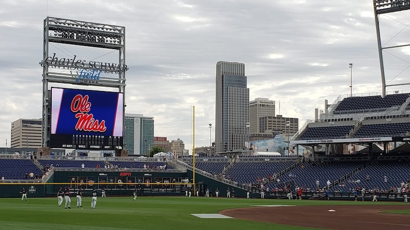Ole Miss practices at the College World Series