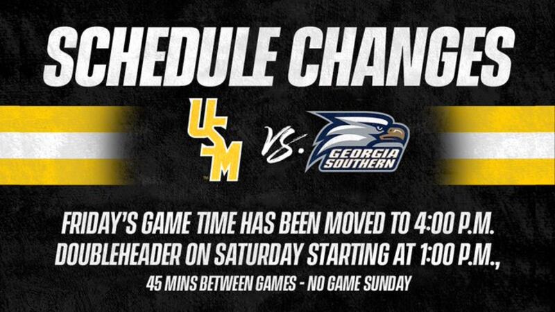 Expected inclement weather has caused a change in the weekend schedule for USM baseball .