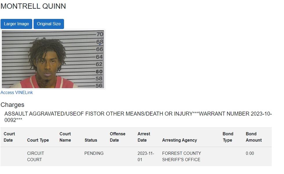 According to jail records, Quinn, 23, is being charged with felony aggravated assault with a...