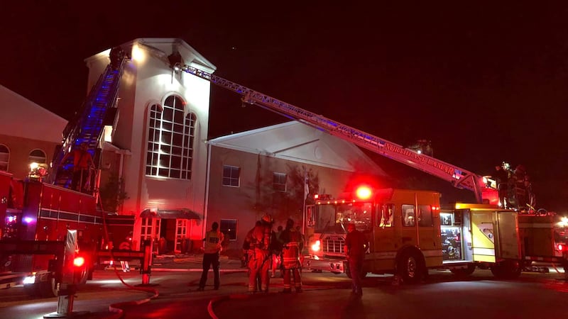 A fire damaged the tower of Oak Grove Church on Sunday night.