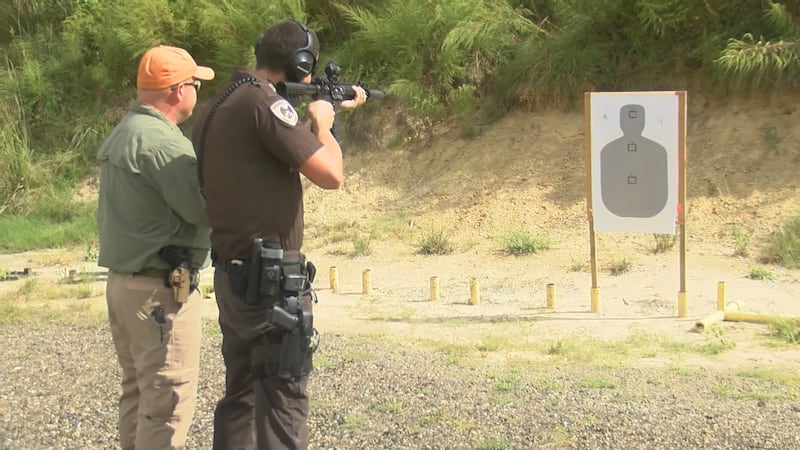 Deputies with the Jones County Sheriff Department test out their new AR-15's purchased with a...