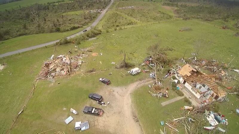 Skyview 7 shows damage from Sunday's storm in Seminary.