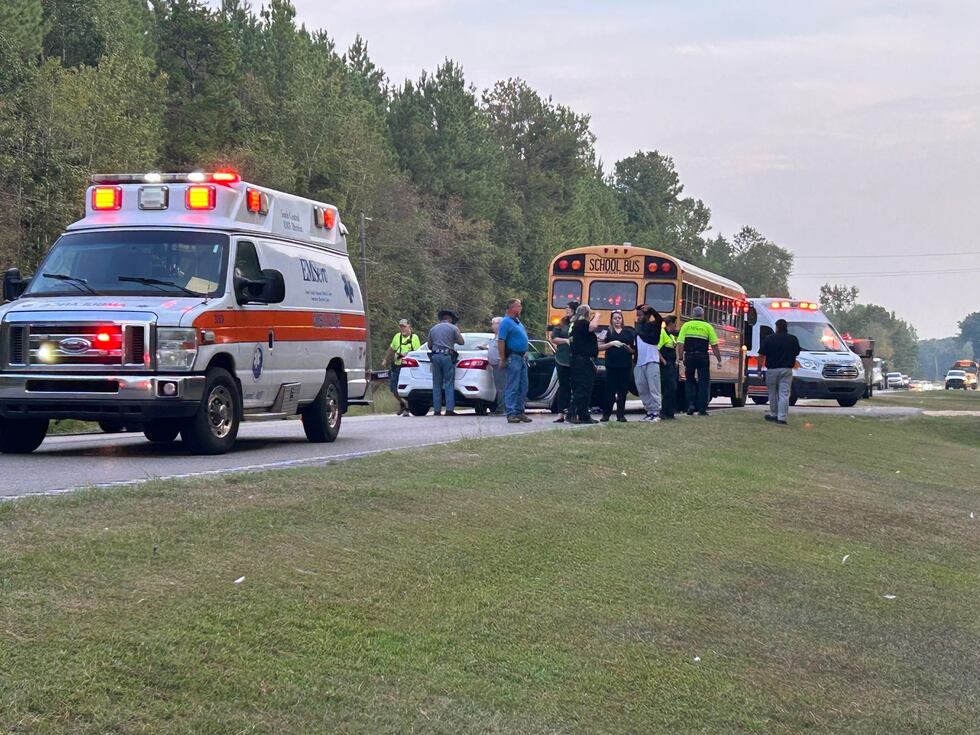 A car collided with the rear of a Jones County school bus on MS Hwy 11 Monday morning.