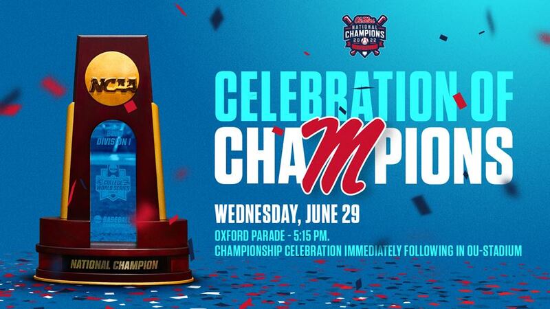 Ole Miss will celebrate the 2022 NCAA Baseball National Championship on Wednesday, June 29,...